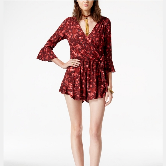 Free People Pants - Free People Red Floral Jumpsuit
